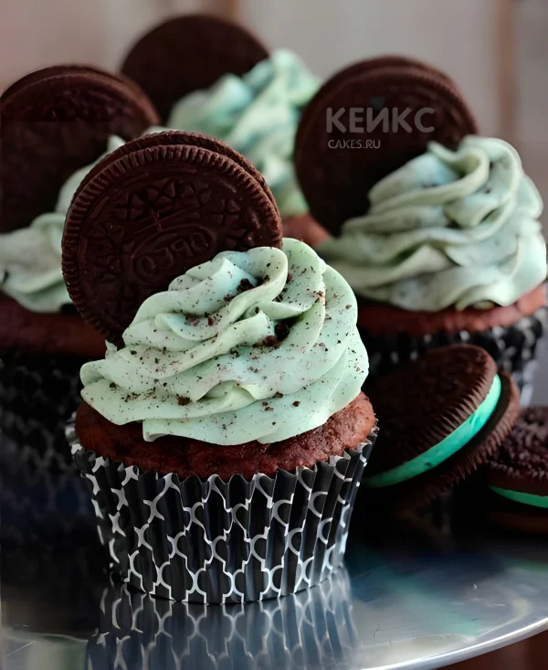 Мятные капкейки с шоколадным печеньем Фото