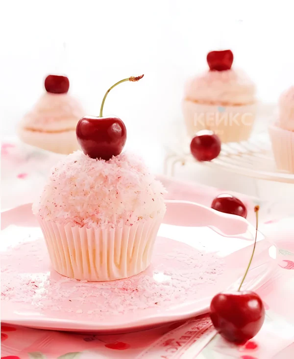Кокосовые капкейки с вишней Фото