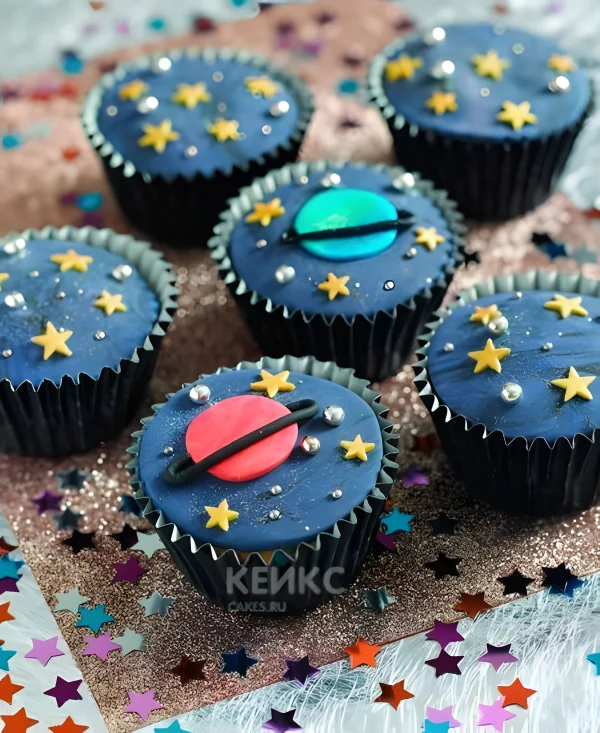 Капкейки с изображением звезд и планет Фото