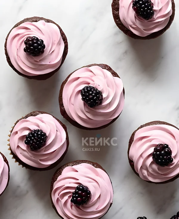 Недорогие капкейки с розовым кремом и ягодами Фото