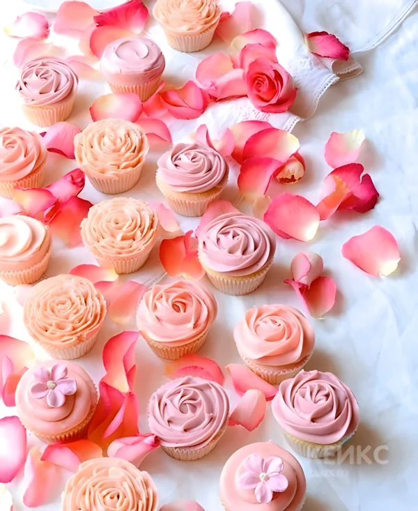 Недорогие капкейки украшенные розовым и персиковым кремом Фото
