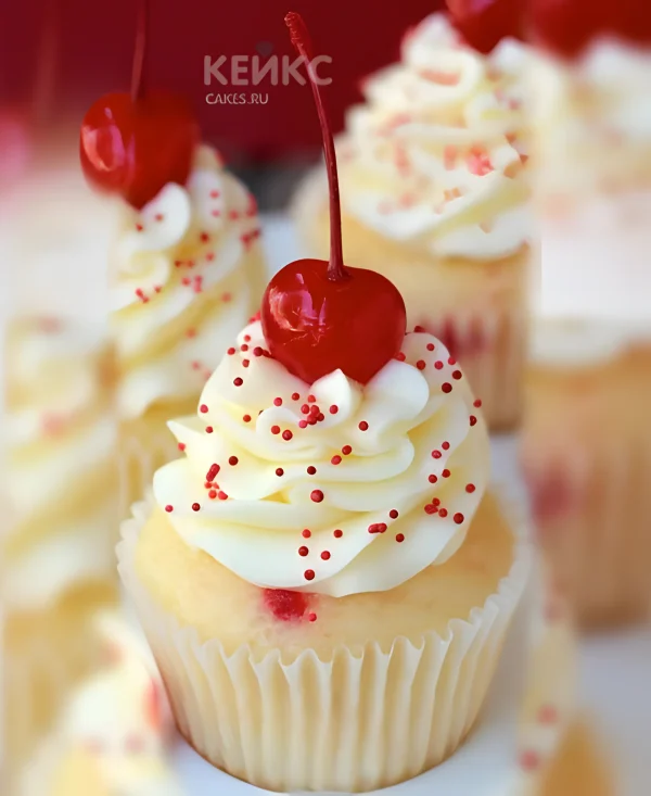 Капкейки с кремом и вишней Фото