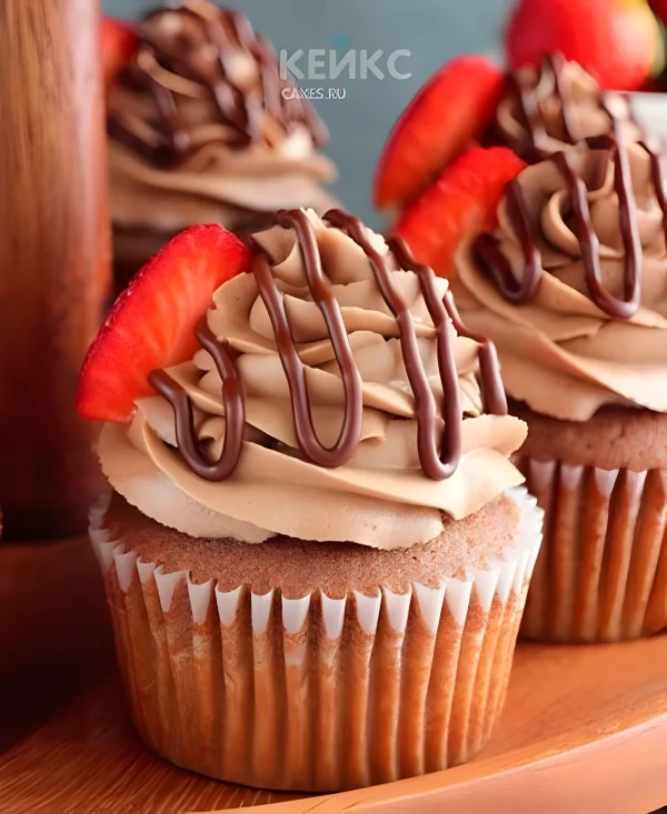 Капкейки с шоколадным кремом и клубникой Фото