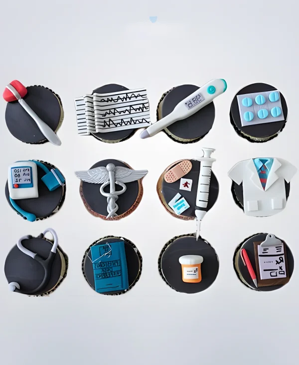 Капкейки для врача с инструментами темные Фото