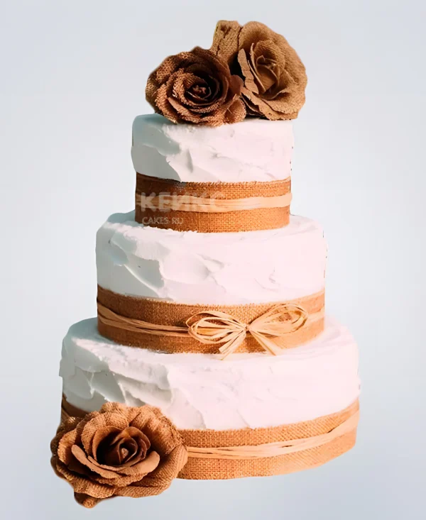 Торт осенний без мастики свадебный с розами и бантом Фото