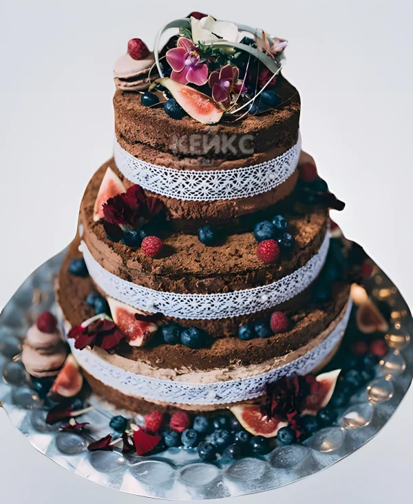 Торт осенний свадебный с ягодным ассорти и макарунс Фото