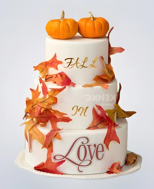 Свадебный торт в стиле осень с тыквами Фото
