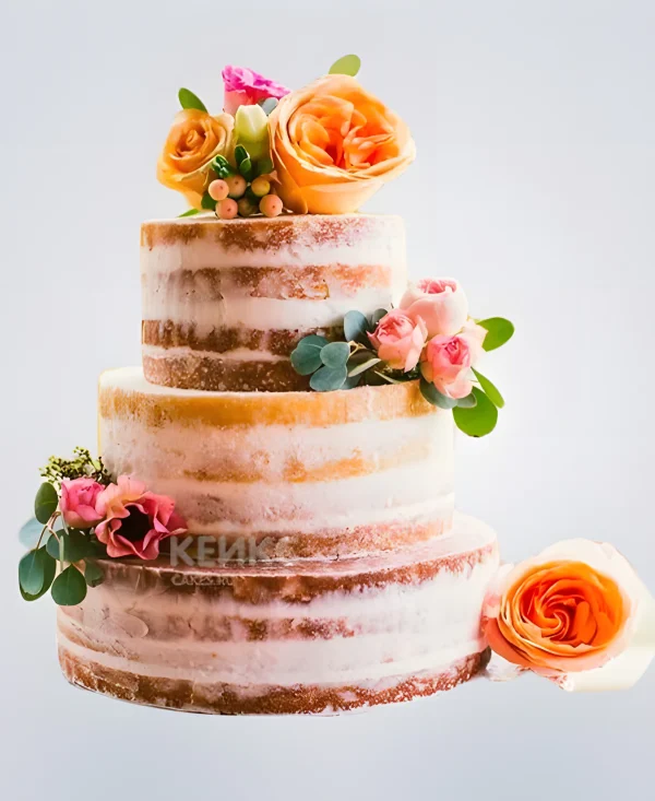 Торт осенний свадебный с кустовыми розами Фото