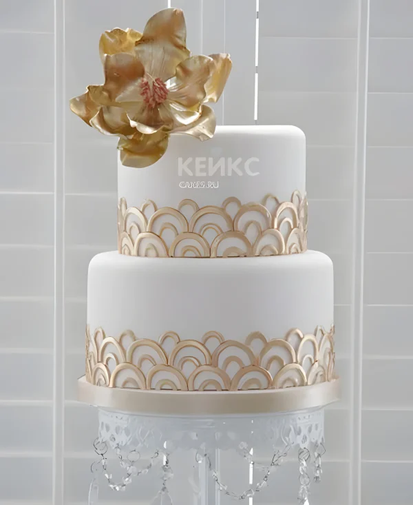 Свадебный торт Гэтсби двухъярусный украшение и цветок из золота Фото
