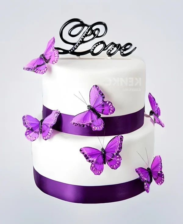 Торт на свадьбу с фиолетовыми бабочками Фото
