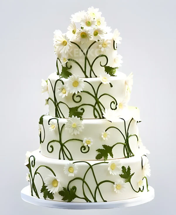 Хрупкий свадебный торт с ромашками Фото
