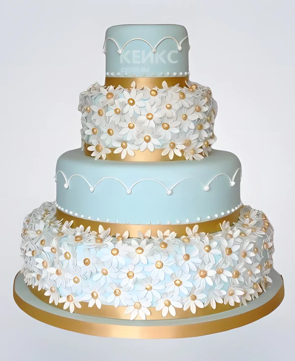 Огромный свадебный торт с ромашками Фото