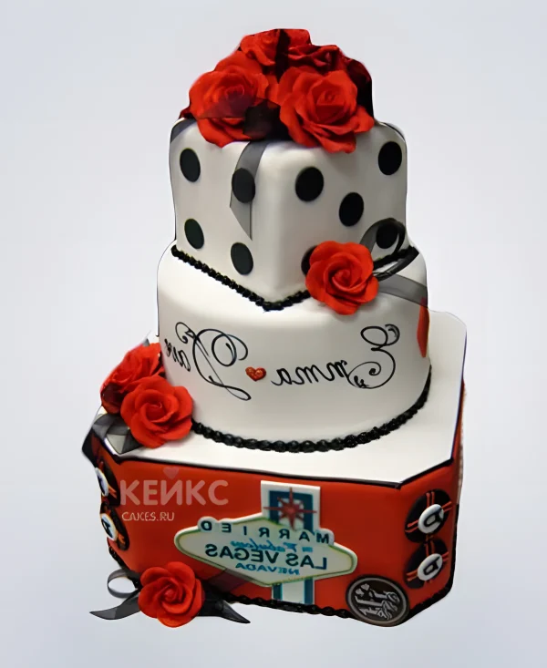 Свадебный торт трехъярусный в стиле Лас Вегас Фото