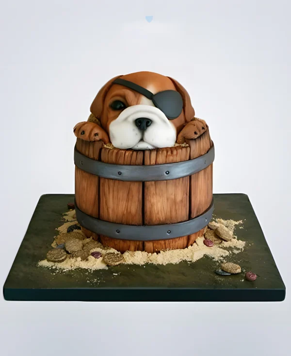 Торт 3D Пес-пират в бочонке Фото