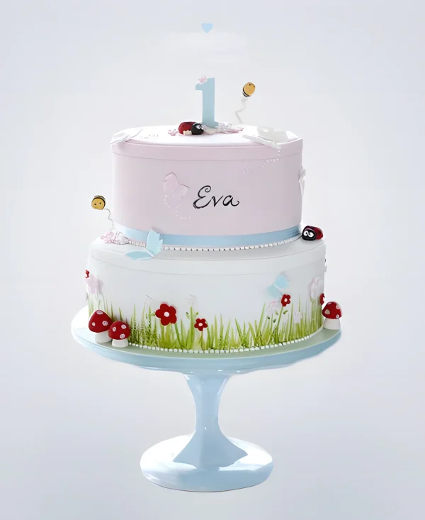 Торт бабочки с цветками и грибочками Фото