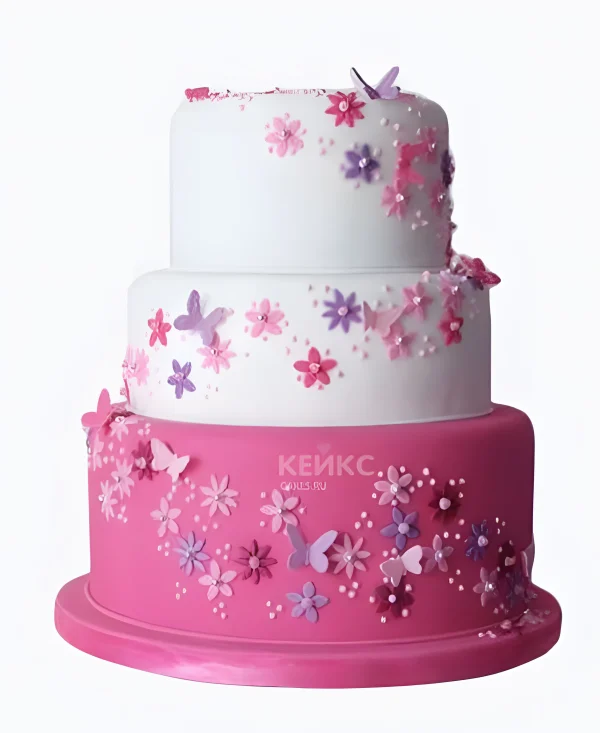 Торт с маленькими цветочками и бабочками Фото