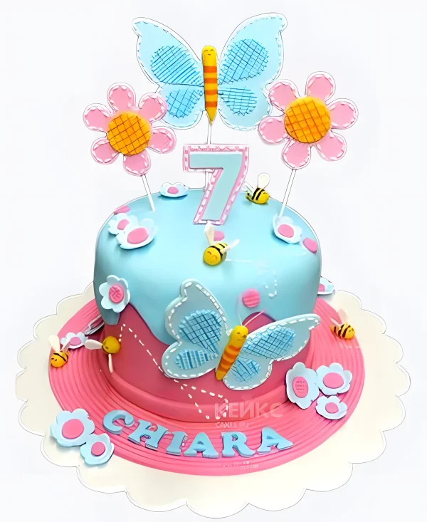 Голубой торт с бабочками для девочки Фото