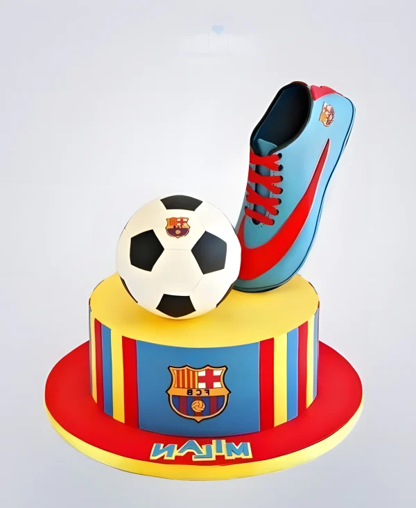 Торт ФК Барселона с бутсой и мячом Фото