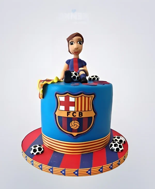 Торт ФК Барселона с фигуркой игрока Фото