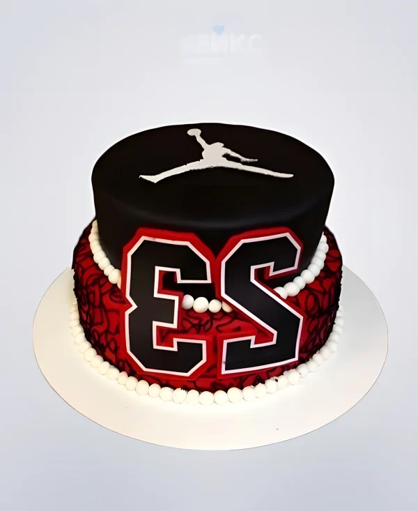 Красно-черный баскетбольный торт с номером Фото