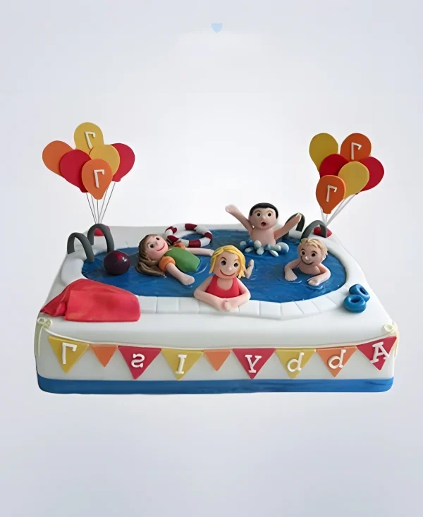 Торт бассейн с пловцами и шариками Фото