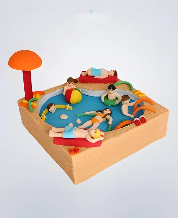 Торт в виде бассейна с людьми Фото