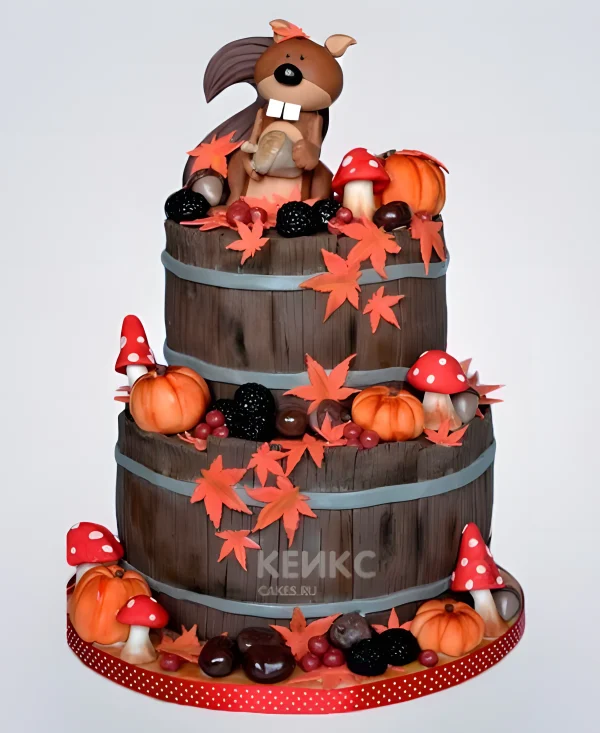 Торт с белочкой и тыквами Фото