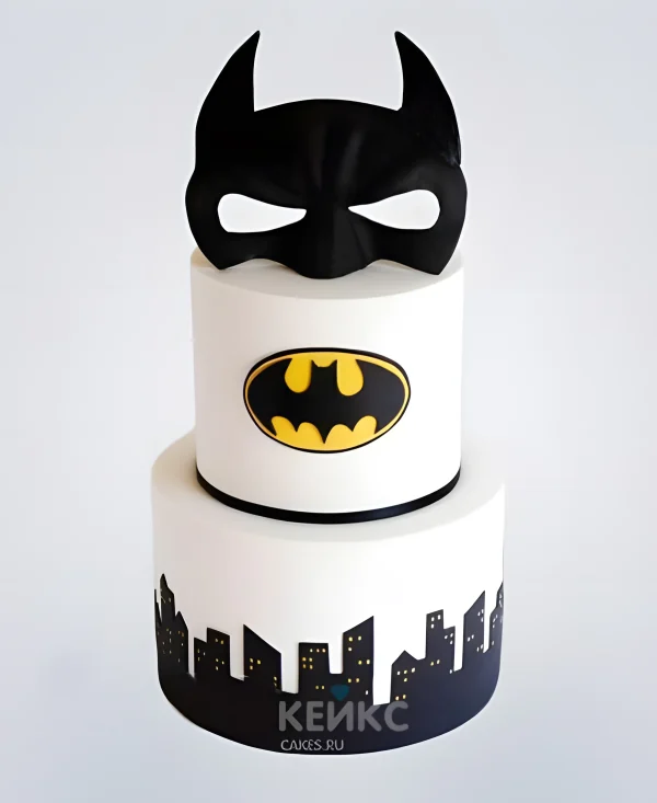 Белый торт Бэтмен с маской Фото