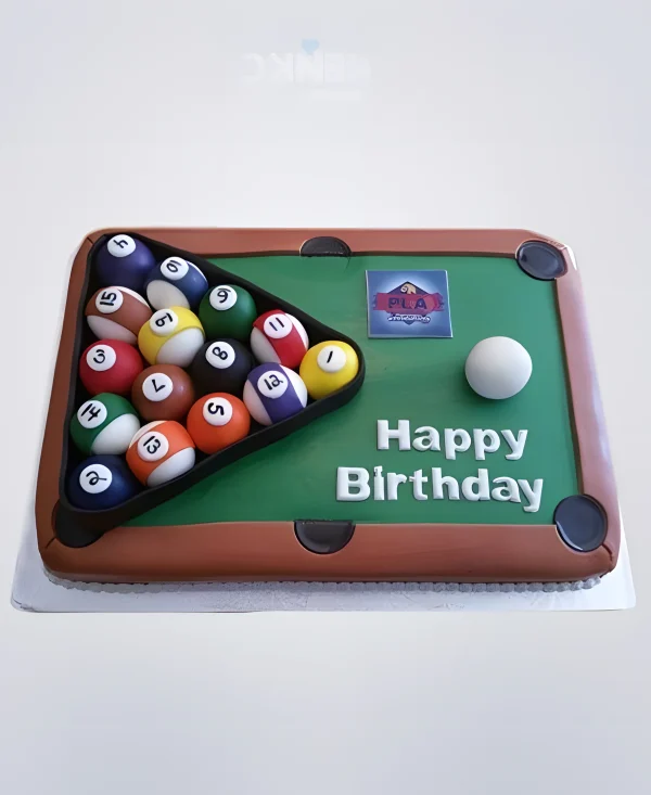Торт бильярд с шарами и надписью Фото