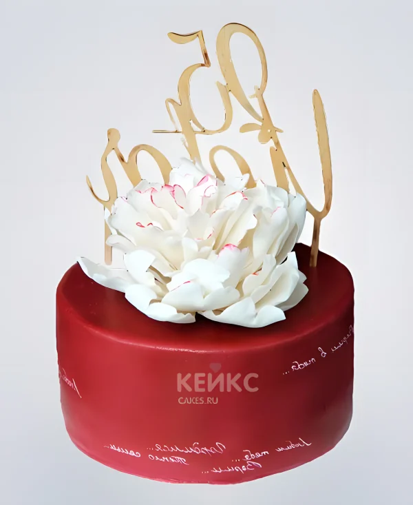 Яркий бордовый торт с топпером Фото