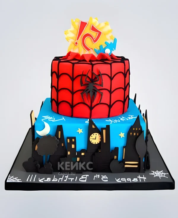 Двухъярусный торт Человек паук Фото