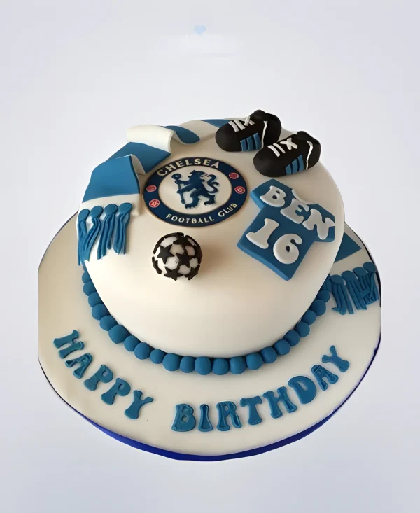 Торт с надписью и логотипом челси Фото