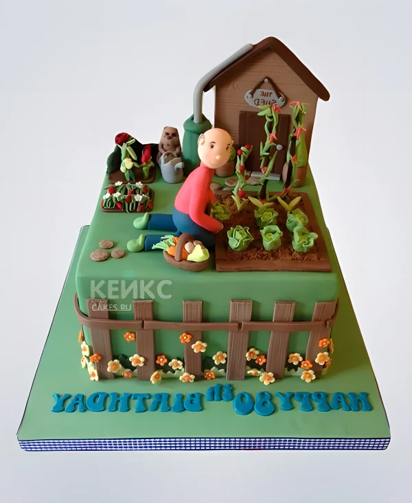 Торт в виде огорода с домиком Фото