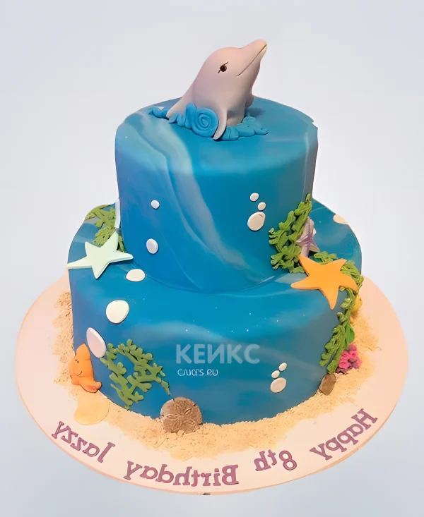 Торт с мордочкой дельфина и морскими обитателями Фото