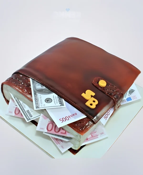 Необычный торт в виде портмоне с деньгами Фото