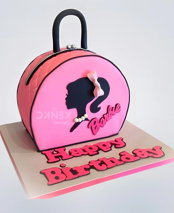 Торт в виде сумочки с черным силуэтом Фото