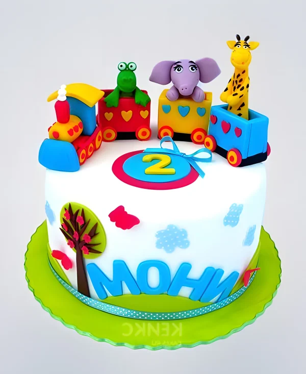 Цветной торт с поездом на 2 годика мальчику Фото