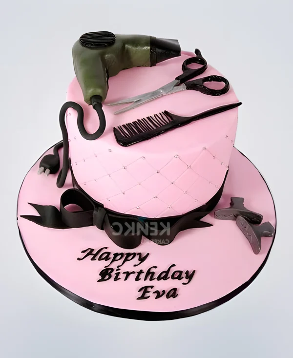Стильный розовый торт для парикмахера Фото