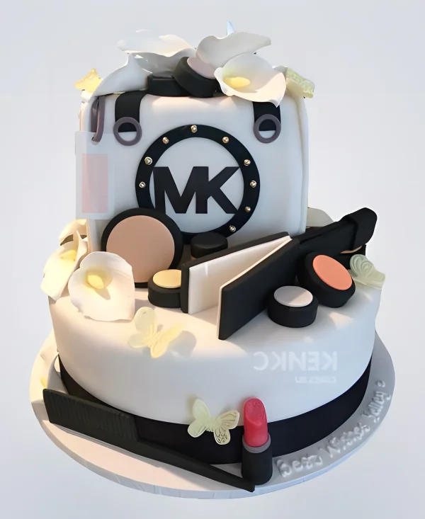 Черно-белый торт с сумкой и выпрямителем Фото