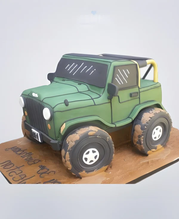 Торт в виде зеленого Джипа Фото
