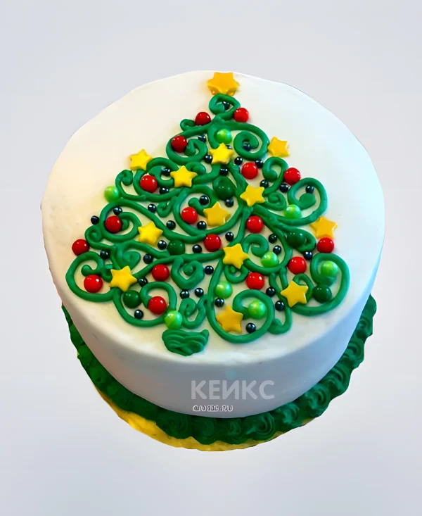 Новогодний торт с ёлочкой из крема Фото