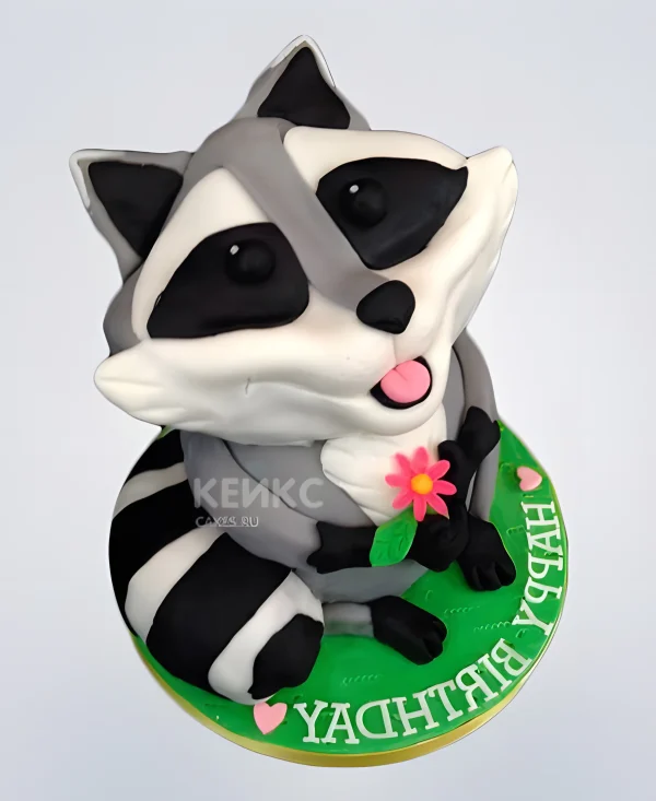 Торт 3D в виде енота с надписью Фото