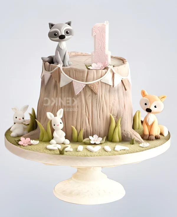 Торт с ентом и лесными животными на 1 годик Фото