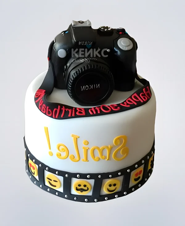 Торт фотоаппарат с эмодзи Фото