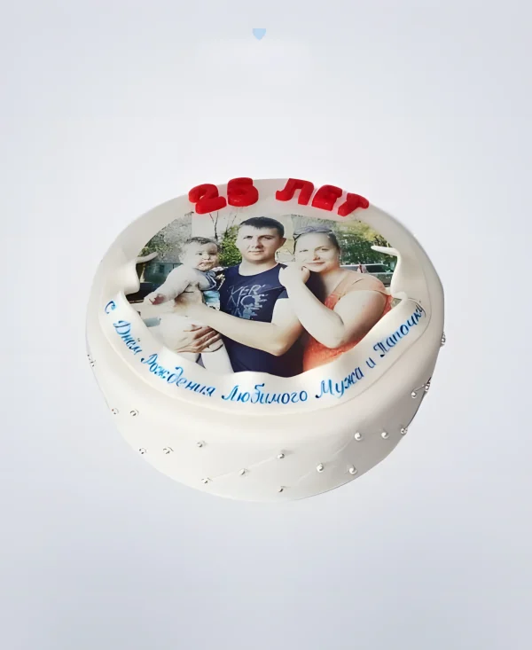 Круглый фототорт белого цвета Фото