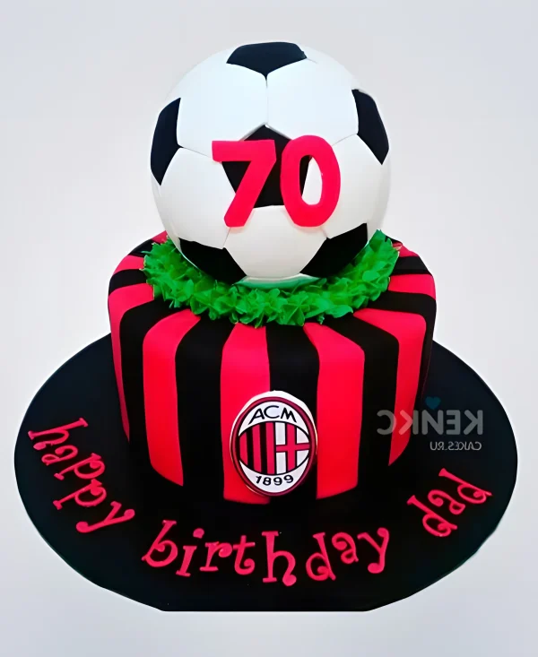 Черно-красный футбольный торт Милан с мячом Фото