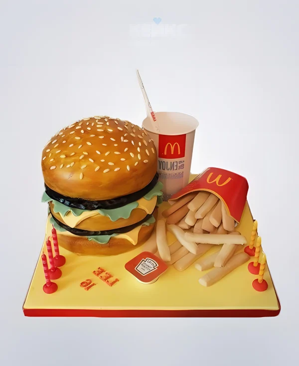 Реалистичный 3D торт Гамбургер с картошкой и колой Фото