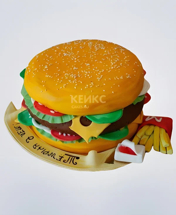 Торт 3D чизбургер с картошкой фри Фото