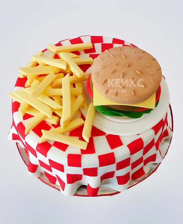 Прикольный торт с гамбургером Фото