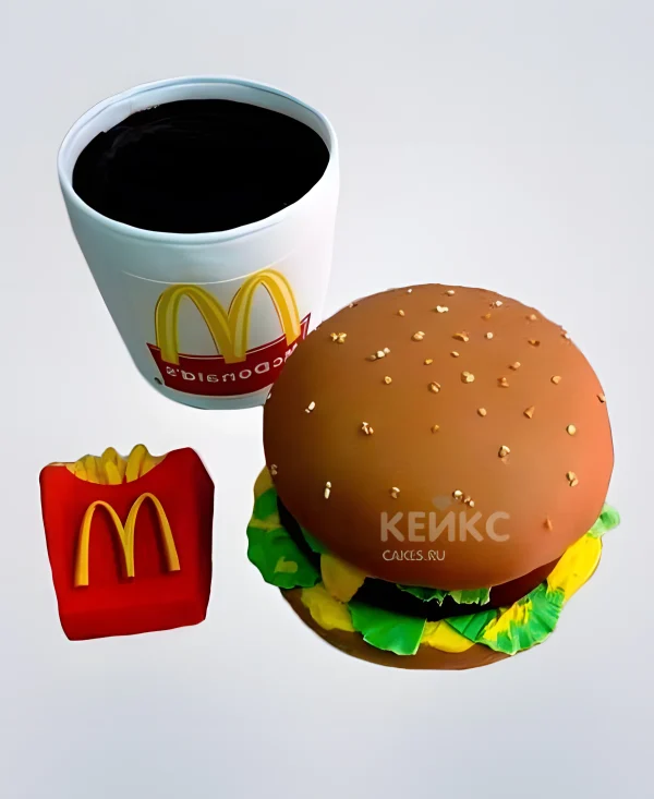 Торт 3D гамбургер с колой Фото